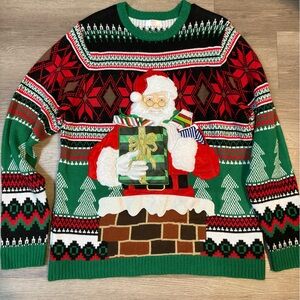 Festive Green and Red Santa Crewneck Sweater